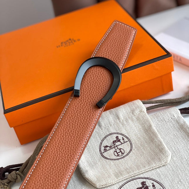 HM LUCK BELT BUCKLE & REVERSIBLE GINGER ORANGE AND BLACK LEATHER STRAP 38MM