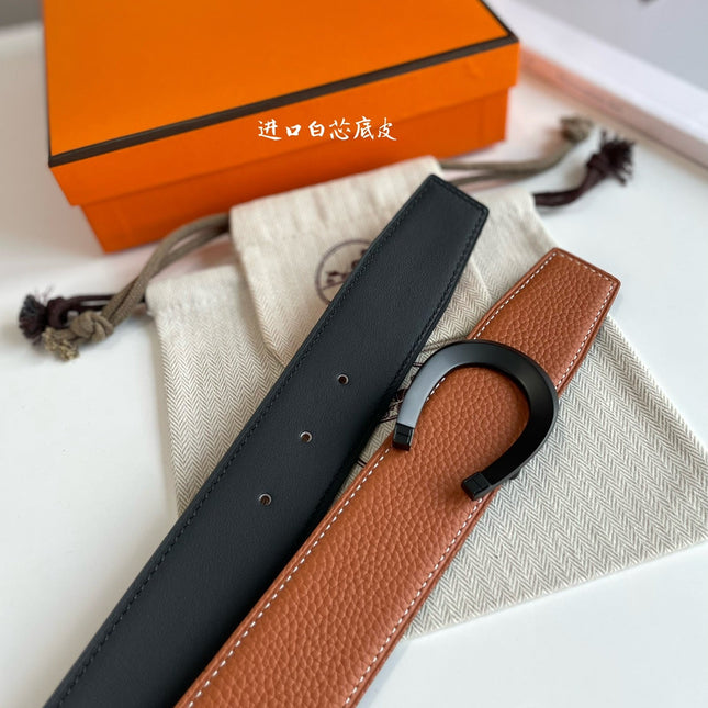 HM LUCK BELT BUCKLE & REVERSIBLE GINGER ORANGE AND BLACK LEATHER STRAP 38MM