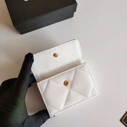 CC TRIFOLD PURSE 12 WHITE GRAINED CALFSKIN GOLD ICON