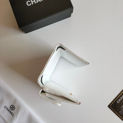 CC TRIFOLD PURSE 12 WHITE GRAINED CALFSKIN GOLD ICON