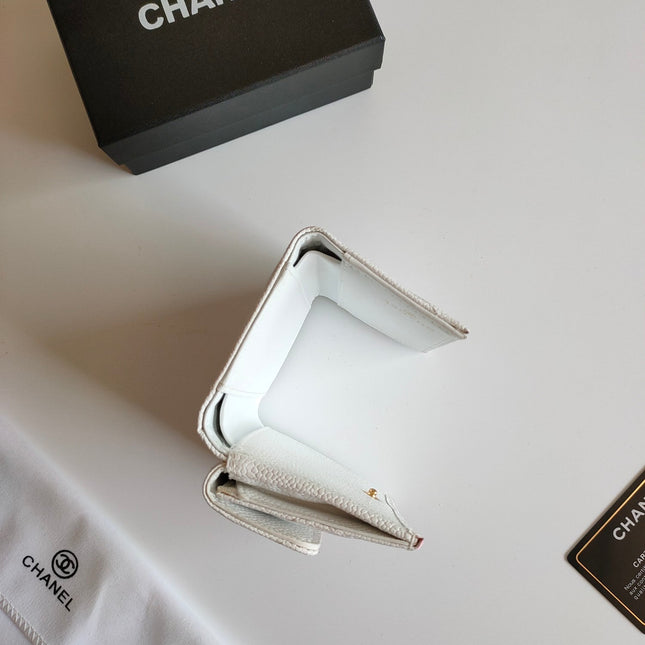 CC TRIFOLD PURSE 12 WHITE GRAINED CALFSKIN GOLD ICON