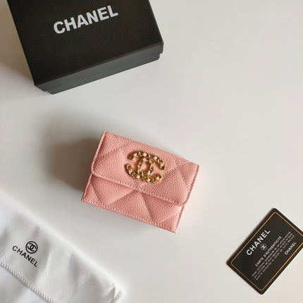 CC TRIFOLD PURSE 12 PEACH GRAINED CALFSKIN GOLD ICON