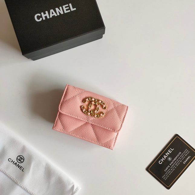 CC TRIFOLD PURSE 12 PEACH GRAINED CALFSKIN GOLD ICON