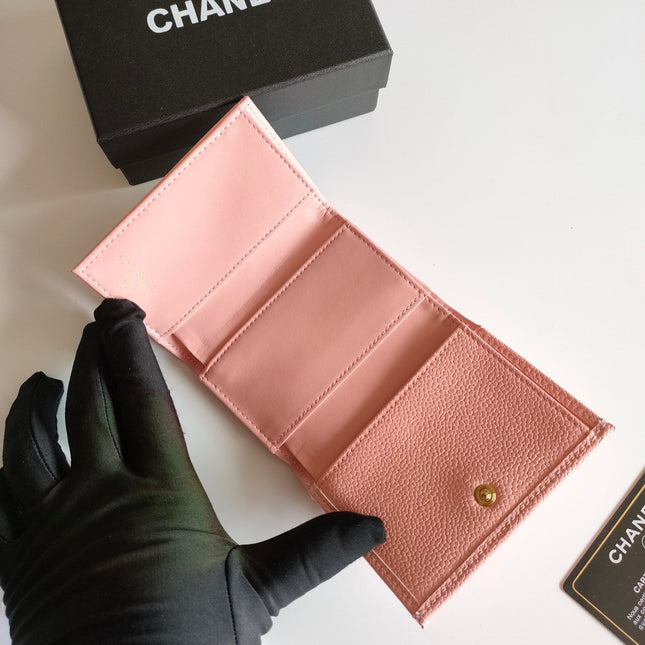 CC TRIFOLD PURSE 12 PEACH GRAINED CALFSKIN GOLD ICON