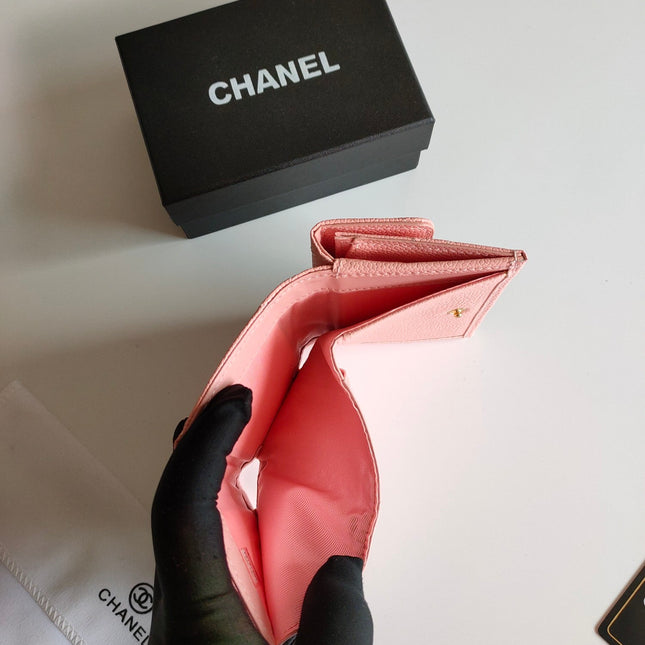 CC TRIFOLD PURSE 12 PEACH GRAINED CALFSKIN GOLD ICON