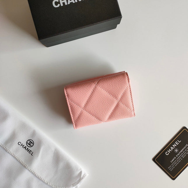 CC TRIFOLD PURSE 12 PEACH GRAINED CALFSKIN GOLD ICON