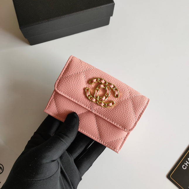 CC TRIFOLD PURSE 12 PEACH GRAINED CALFSKIN GOLD ICON