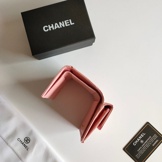 CC TRIFOLD PURSE 12 PEACH GRAINED CALFSKIN GOLD ICON