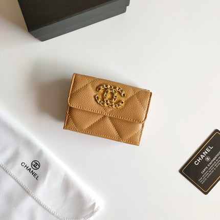 CC TRIFOLD PURSE 12 AMBER GRAINED CALFSKIN GOLD ICON