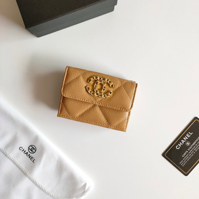 CC TRIFOLD PURSE 12 AMBER GRAINED CALFSKIN GOLD ICON