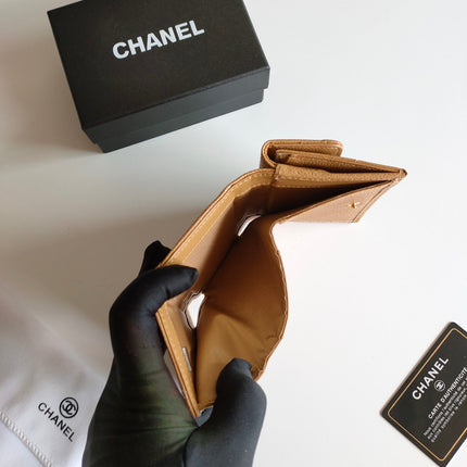 CC TRIFOLD PURSE 12 AMBER GRAINED CALFSKIN GOLD ICON