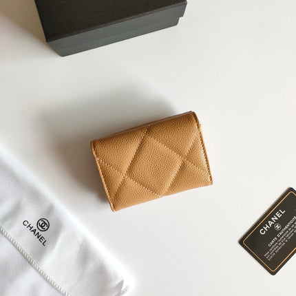 CC TRIFOLD PURSE 12 AMBER GRAINED CALFSKIN GOLD ICON