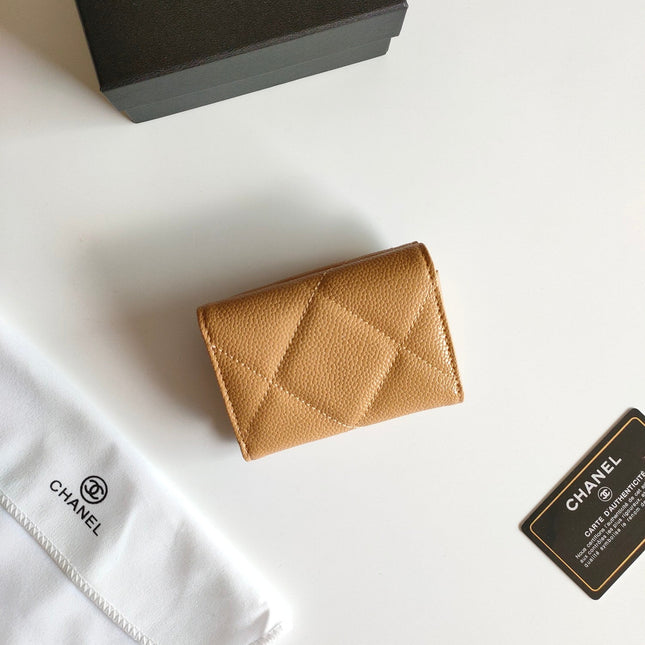 CC TRIFOLD PURSE 12 AMBER GRAINED CALFSKIN GOLD ICON