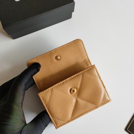 CC TRIFOLD PURSE 12 AMBER GRAINED CALFSKIN GOLD ICON