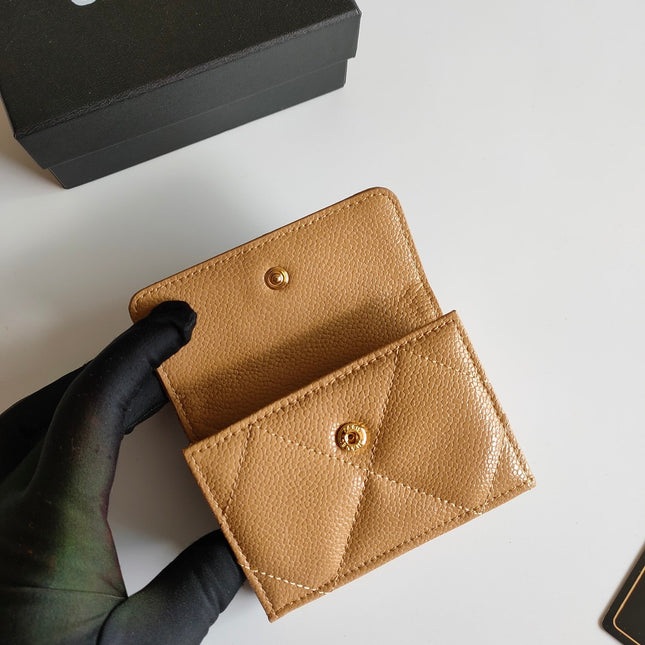 CC TRIFOLD PURSE 12 AMBER GRAINED CALFSKIN GOLD ICON