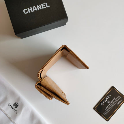 CC TRIFOLD PURSE 12 AMBER GRAINED CALFSKIN GOLD ICON