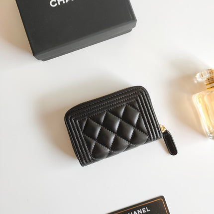 CC BOY ZIP COIN PURSE 11.5 BLACK CALFSKIN GOLD ICON