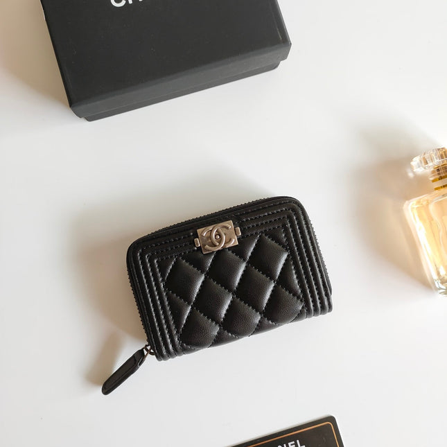 CC BOY ZIP COIN PURSE 11.5 BLACK GRAINED CALFSKIN ICON