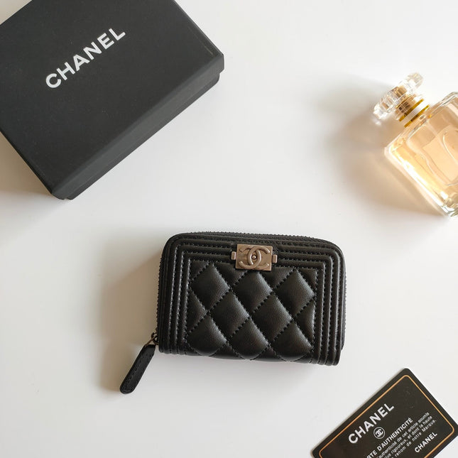 CC BOY ZIP COIN PURSE 11.5 BLACK CALFSKIN ICON