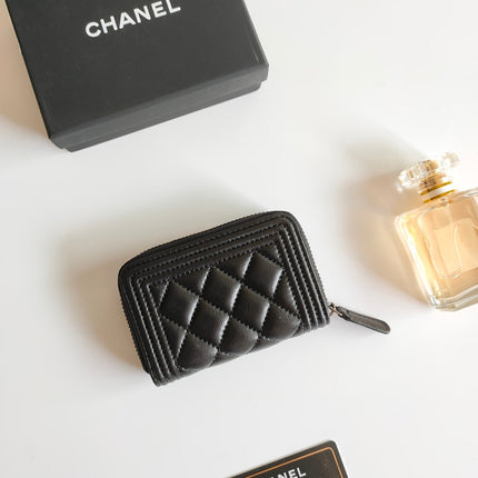 CC BOY ZIP COIN PURSE 11.5 BLACK CALFSKIN ICON