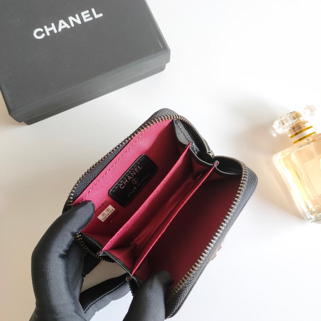 CC BOY ZIP COIN PURSE 11.5 BLACK GRAINED CALFSKIN ICON