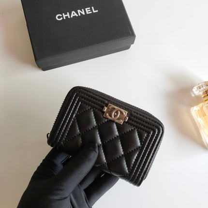 CC BOY ZIP COIN PURSE 11.5 BLACK CALFSKIN ICON