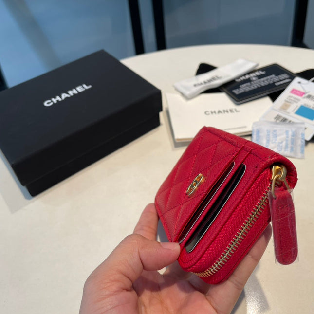 CC ZIPPED COIN PURSE 11 RED GRAINED CALFSKIN