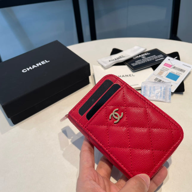 CC ZIPPED COIN PURSE 11 RED GRAINED CALFSKIN