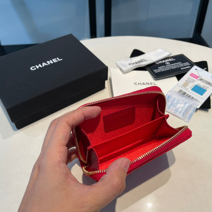 CC ZIPPED COIN PURSE 11 RED GRAINED CALFSKIN