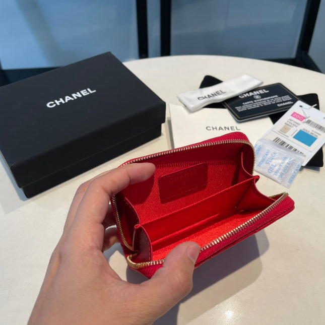 CC ZIPPED COIN PURSE 11 RED GRAINED CALFSKIN