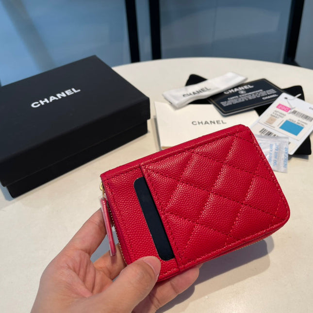 CC ZIPPED COIN PURSE 11 RED GRAINED CALFSKIN