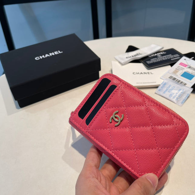 CC ZIPPED COIN PURSE 11 RED PINK GRAINED CALFSKIN