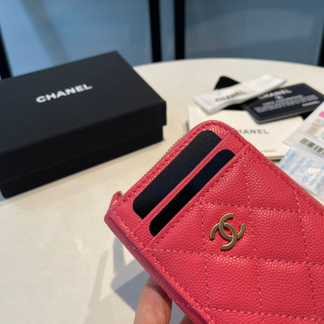 CC ZIPPED COIN PURSE 11 RED PINK GRAINED CALFSKIN