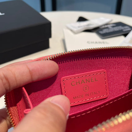 CC ZIPPED COIN PURSE 11 RED PINK GRAINED CALFSKIN