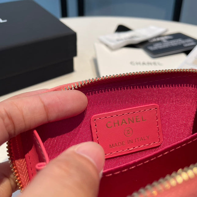 CC ZIPPED COIN PURSE 11 RED PINK GRAINED CALFSKIN