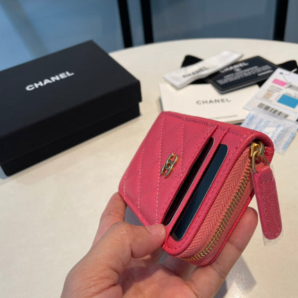 CC ZIPPED COIN PURSE 11 RED PINK GRAINED CALFSKIN