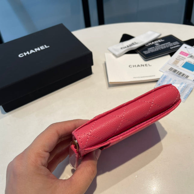 CC ZIPPED COIN PURSE 11 RED PINK GRAINED CALFSKIN