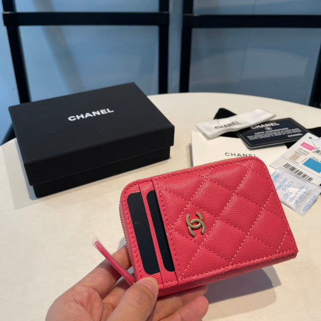 CC ZIPPED COIN PURSE 11 RED PINK GRAINED CALFSKIN