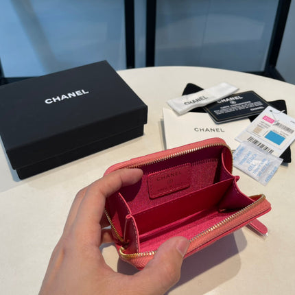 CC ZIPPED COIN PURSE 11 RED PINK GRAINED CALFSKIN
