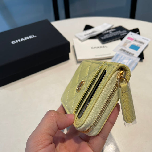 CC ZIPPED COIN PURSE 11 YELLOW GRAINED CALFSKIN