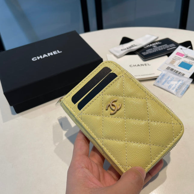 CC ZIPPED COIN PURSE 11 YELLOW GRAINED CALFSKIN