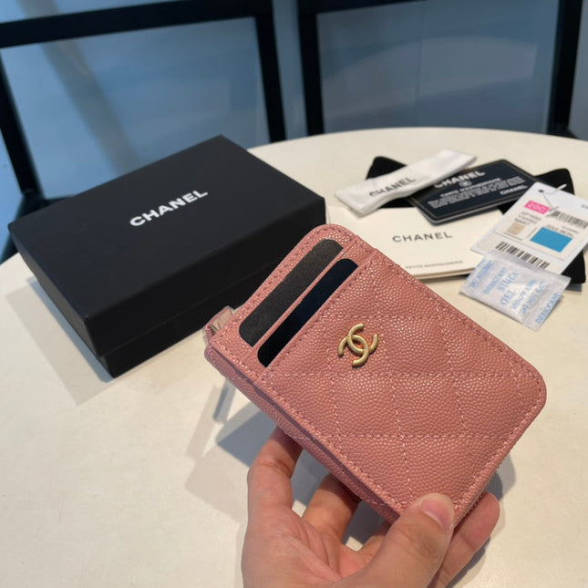 CC ZIPPED COIN PURSE 11 PEACH GRAINED CALFSKIN