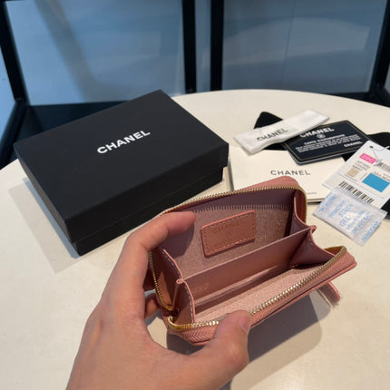 CC ZIPPED COIN PURSE 11 PEACH GRAINED CALFSKIN