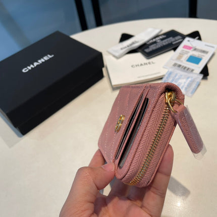 CC ZIPPED COIN PURSE 11 PEACH GRAINED CALFSKIN