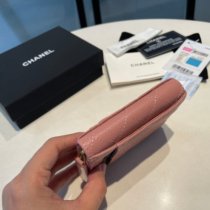 CC ZIPPED COIN PURSE 11 PEACH GRAINED CALFSKIN