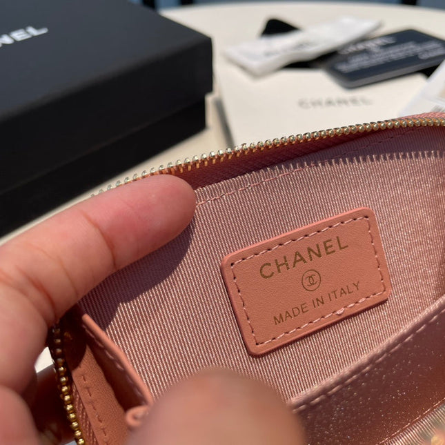 CC ZIPPED COIN PURSE 11 PEACH GRAINED CALFSKIN