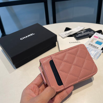 CC ZIPPED COIN PURSE 11 PEACH GRAINED CALFSKIN