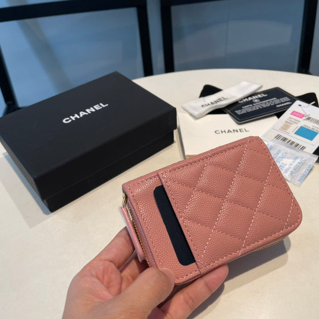 CC ZIPPED COIN PURSE 11 PEACH GRAINED CALFSKIN