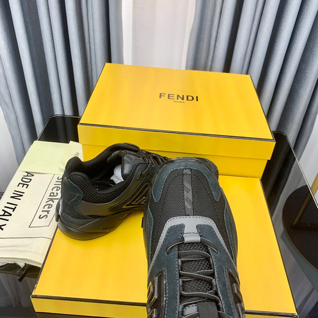 FENDI FASTER TRAINER IN BLACK CALFSKIN AND SUEDE