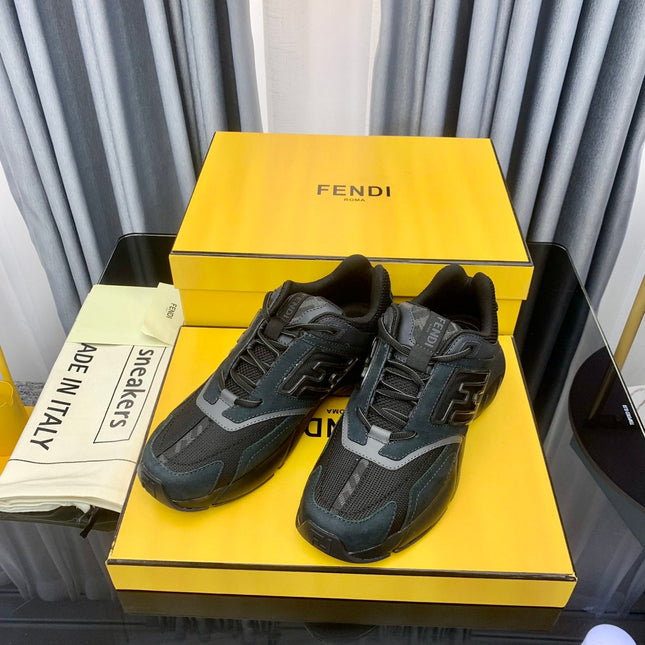 FENDI FASTER TRAINER IN BLACK CALFSKIN AND SUEDE